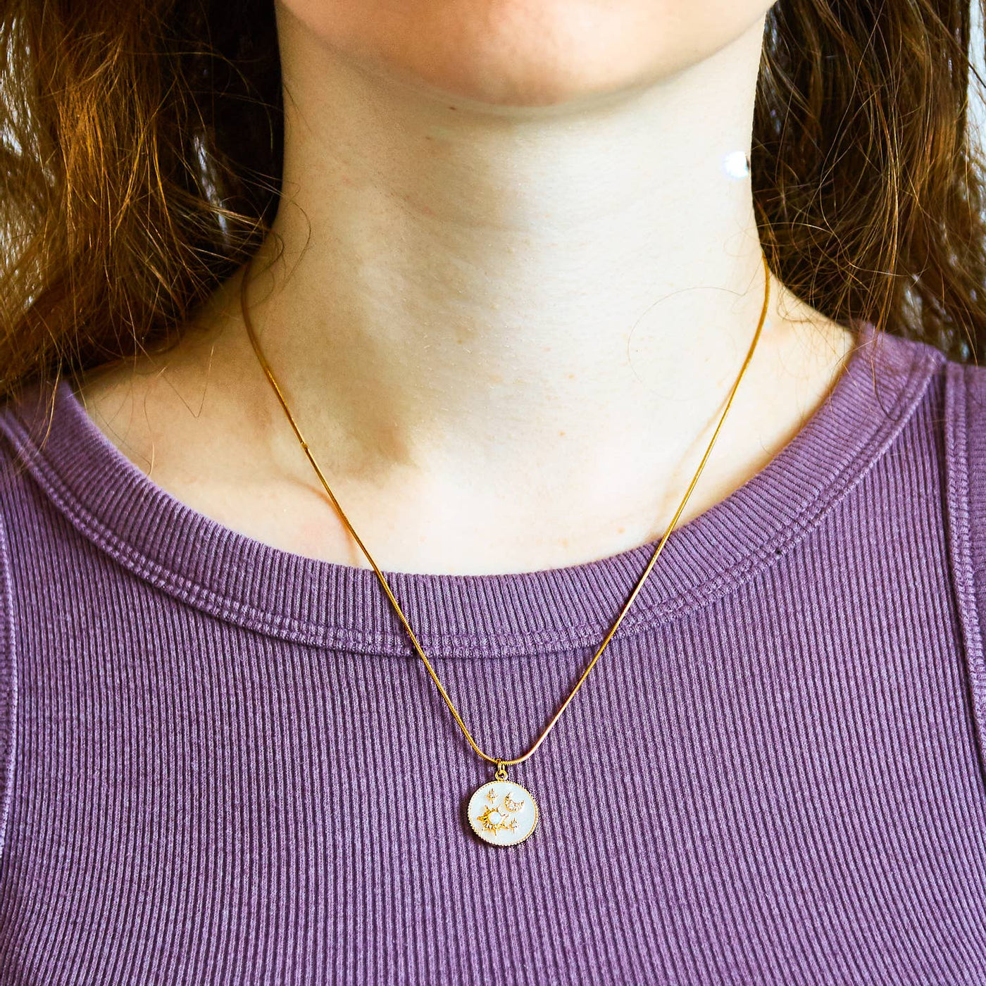 Gold Opal Sun & Moon Gemstone Medallion Necklace - Birthstone Jewelry