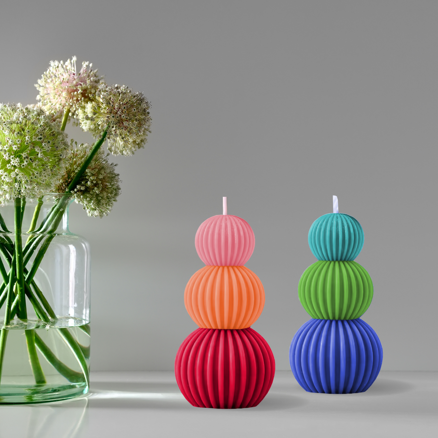 2-Color Decorative Fluted Stacked Ball Candle