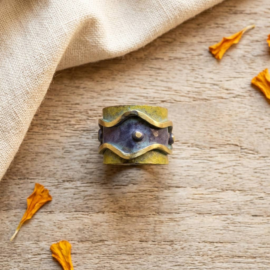 Copper Patina Handcrafted Ring - Olive Zigzag