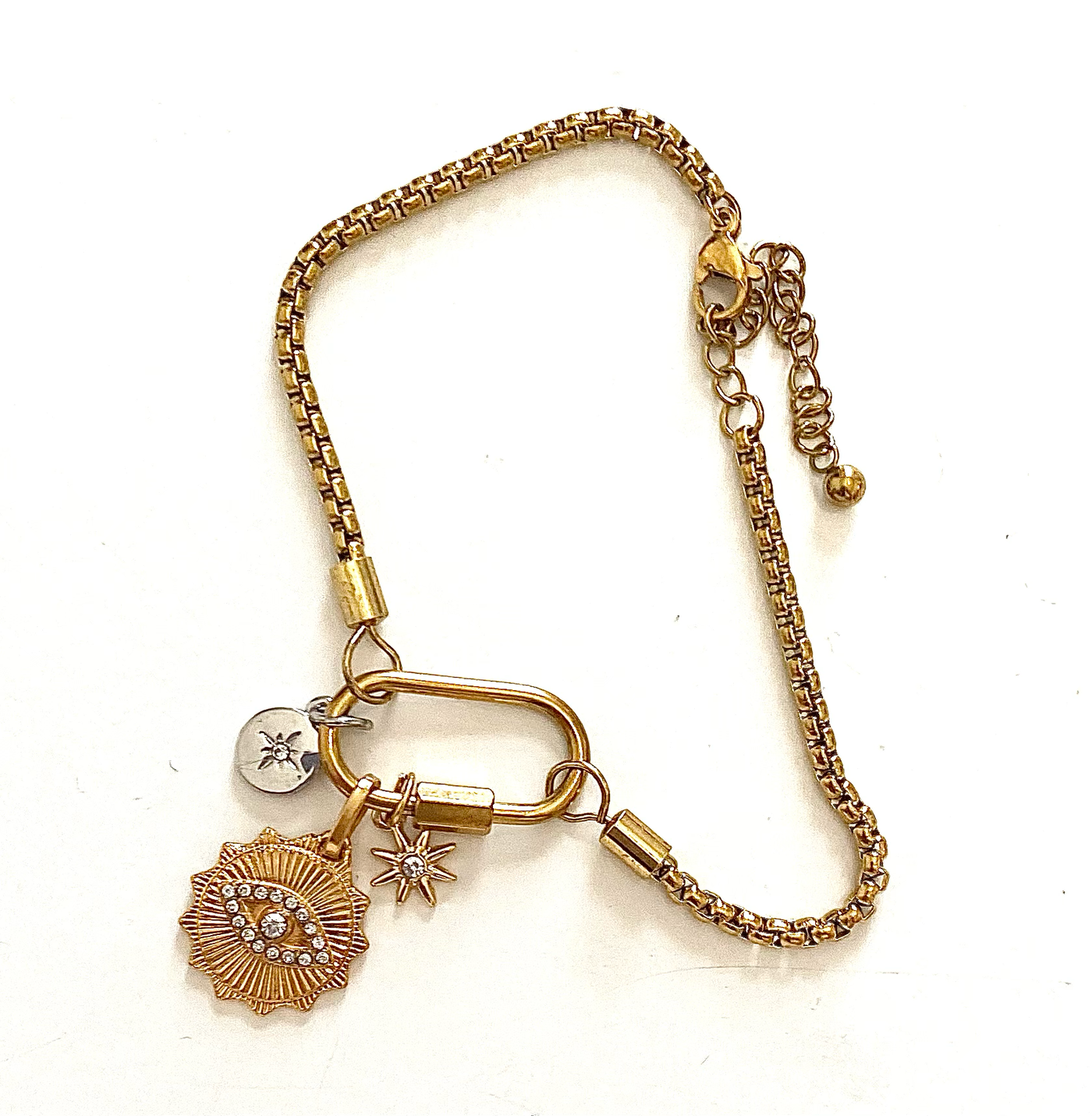 Carabiner Charm Evil Eye Bracelet
