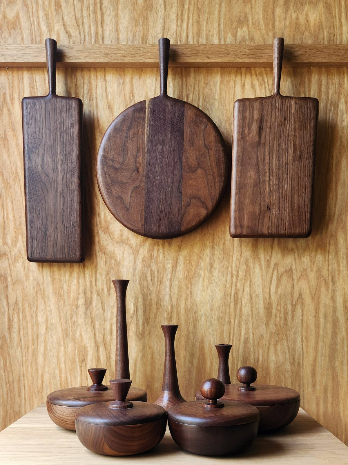 Oak Bowl Container with Circle Knob