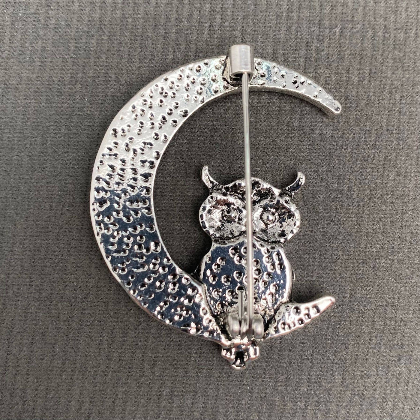 Abalone Shell & Rhinestone Inlaid Owl On The Moon Brooch