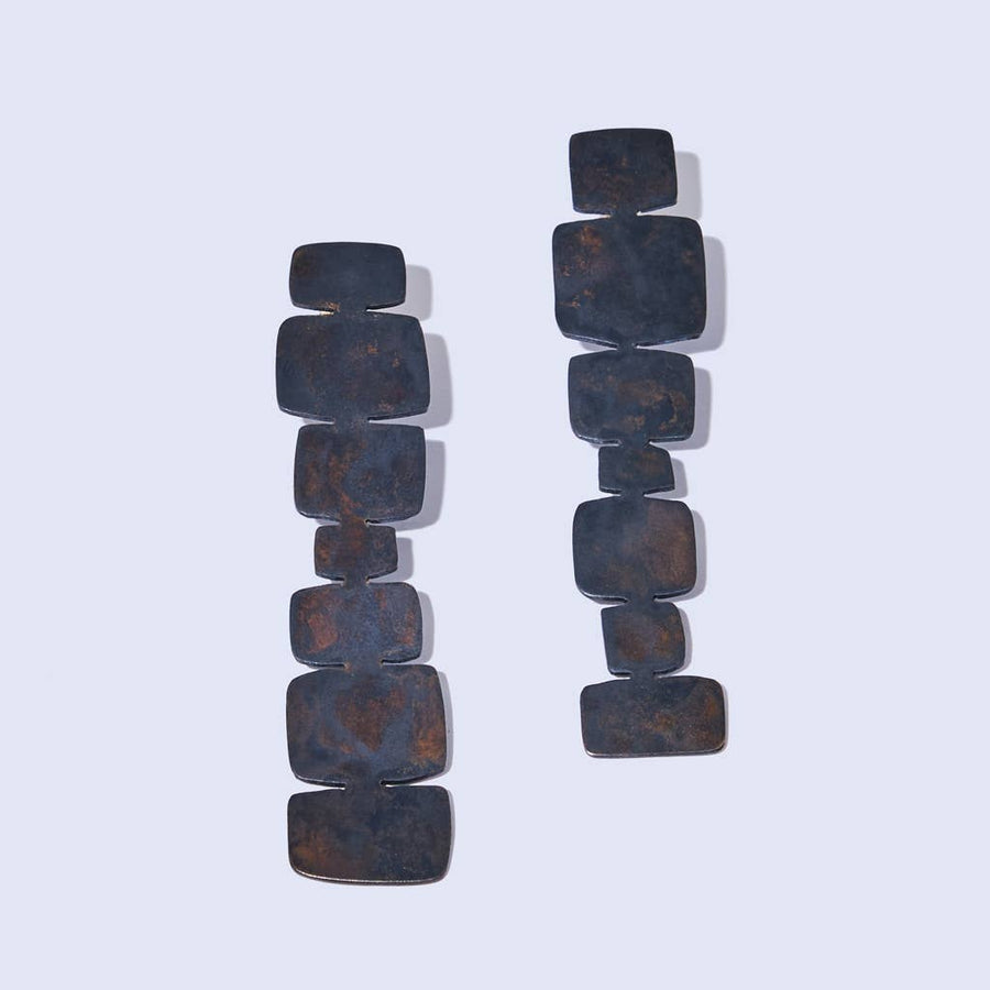 Mod Cairn Statement Earrings - Oxidized Brass