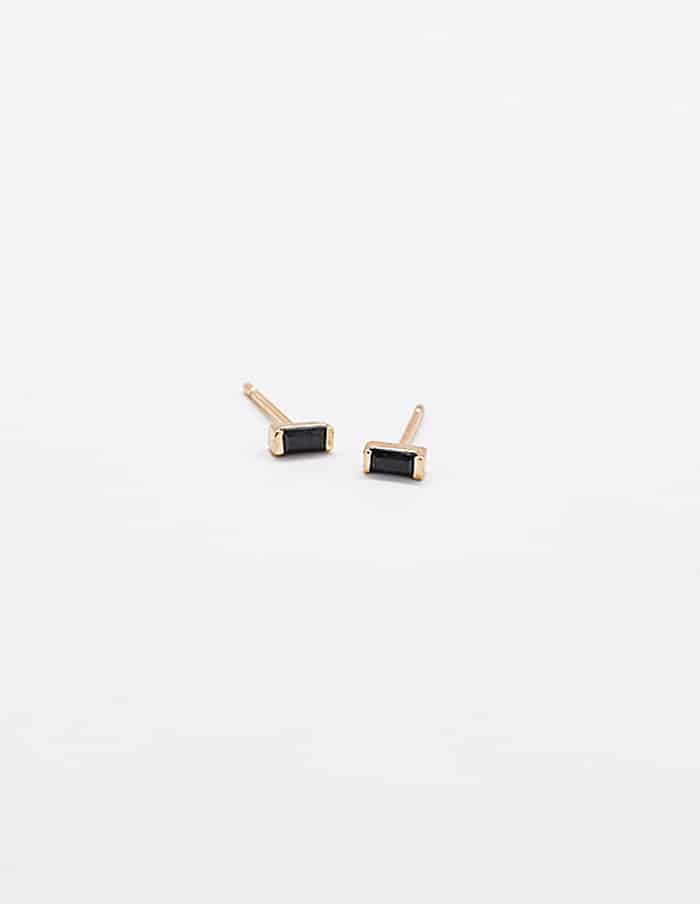 Mini Black Baguette Gold Studs - Jewelry