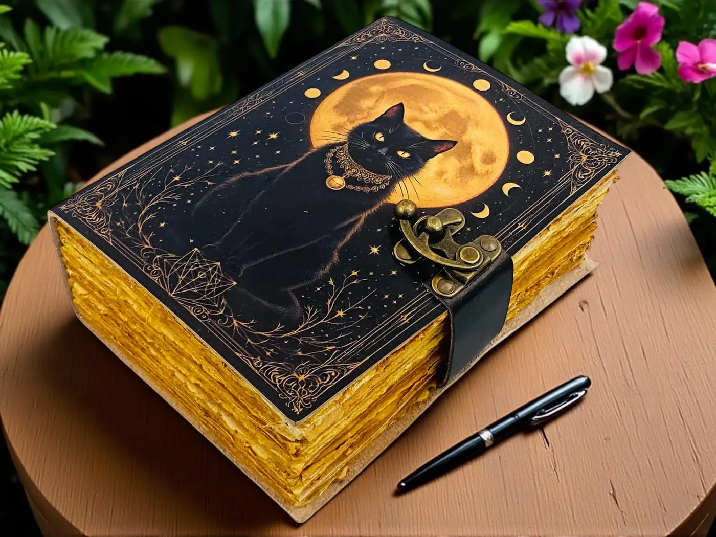 Black Cat Full Moon Handmade Leather Book
