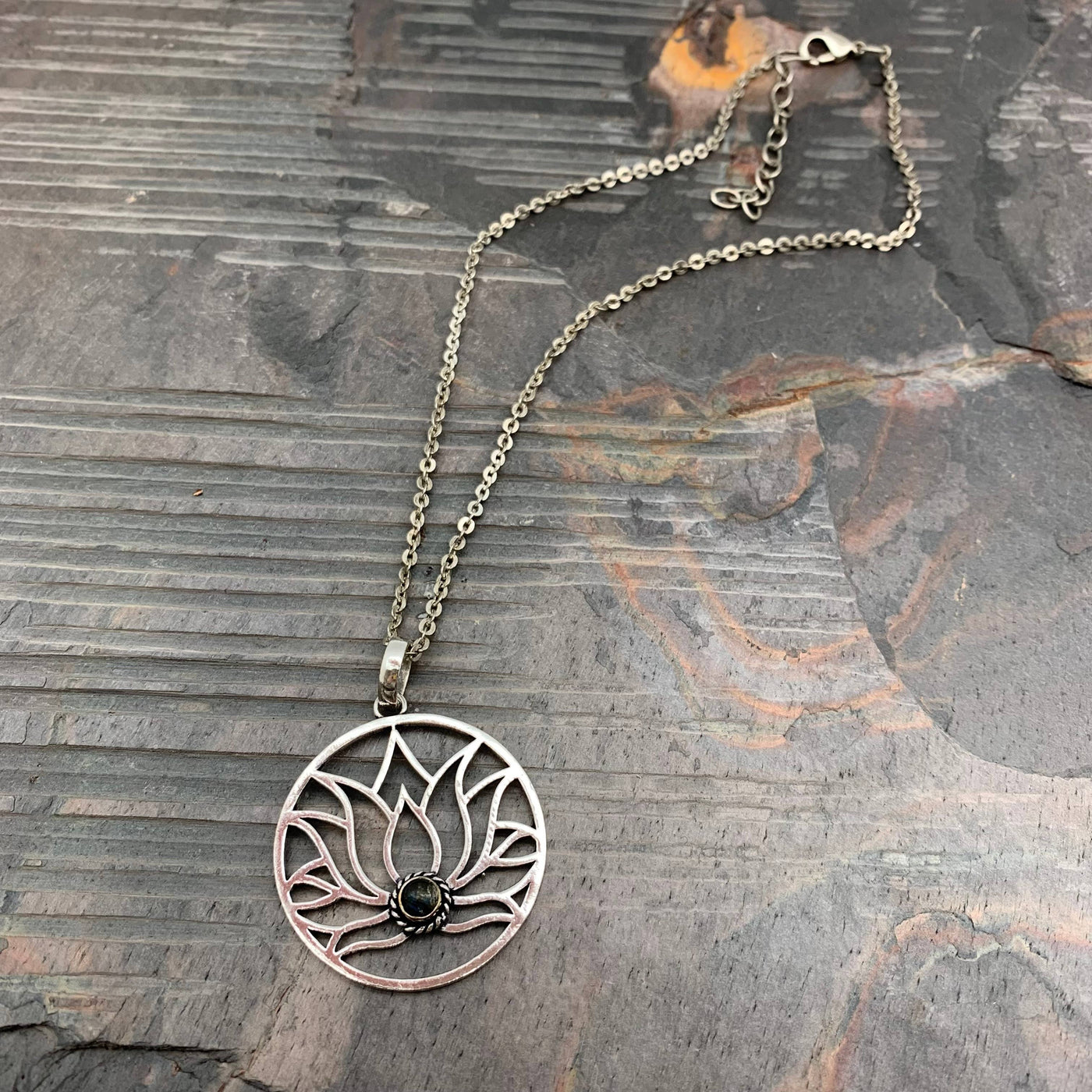 Silver Lotus with Labradorite Necklace