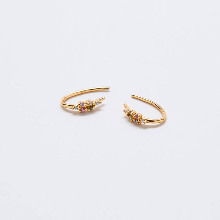 Multi-stone Open Ear Huggies - Gold Vermeil