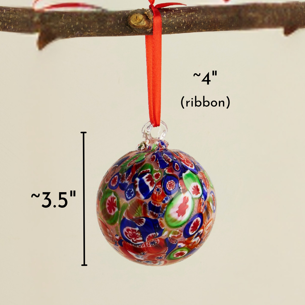 Red & Blue Multicolor Artisan Glass Ball Christmas Ornament