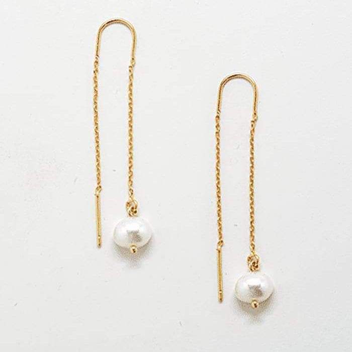 Gold Pearl Semi-Precious Gemstone Threader Earrings