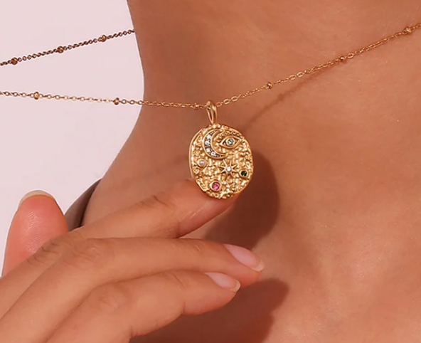 Evil Eye, Moon, and Stars Pendant