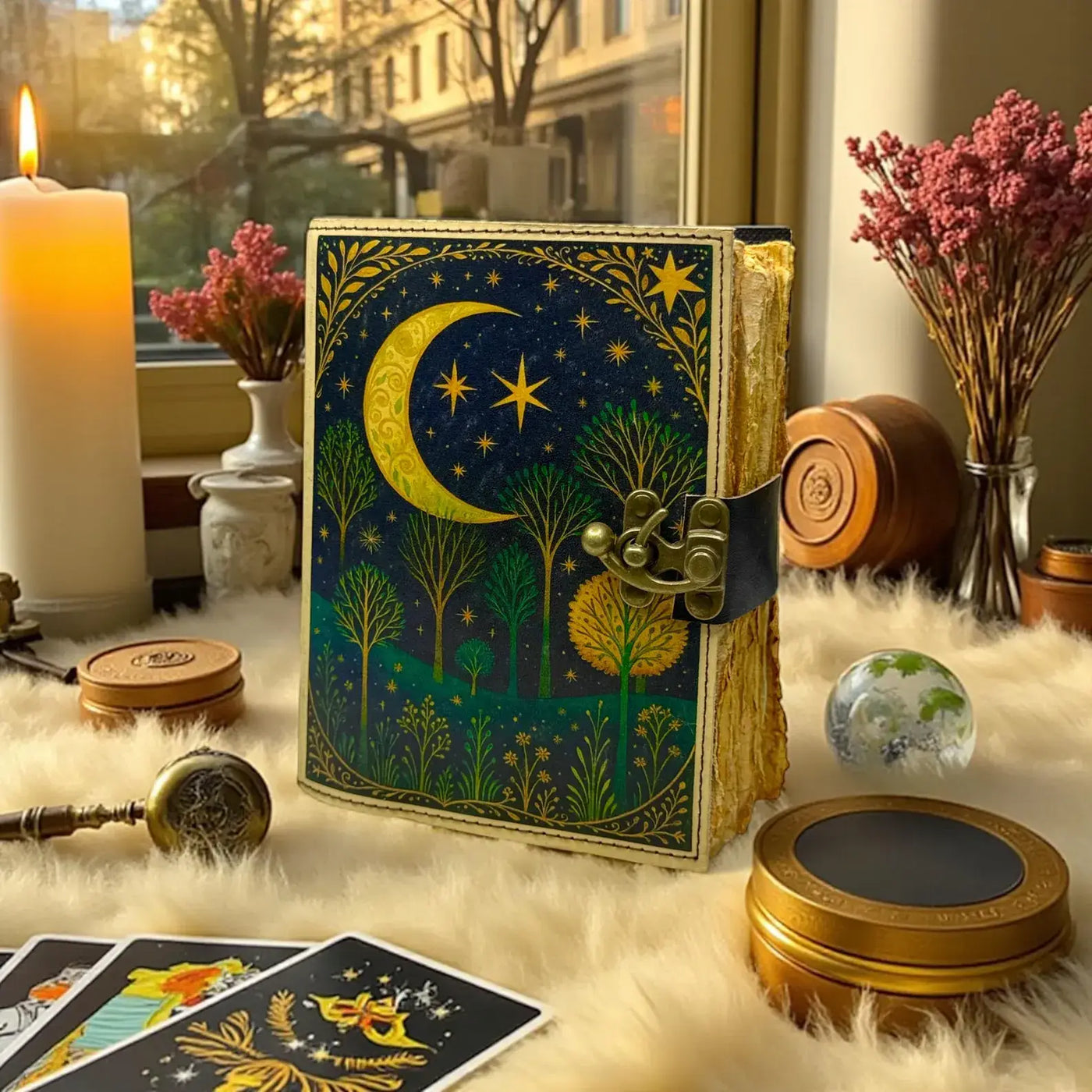 Leather Journal Book of Shadows, Moon, and Tree