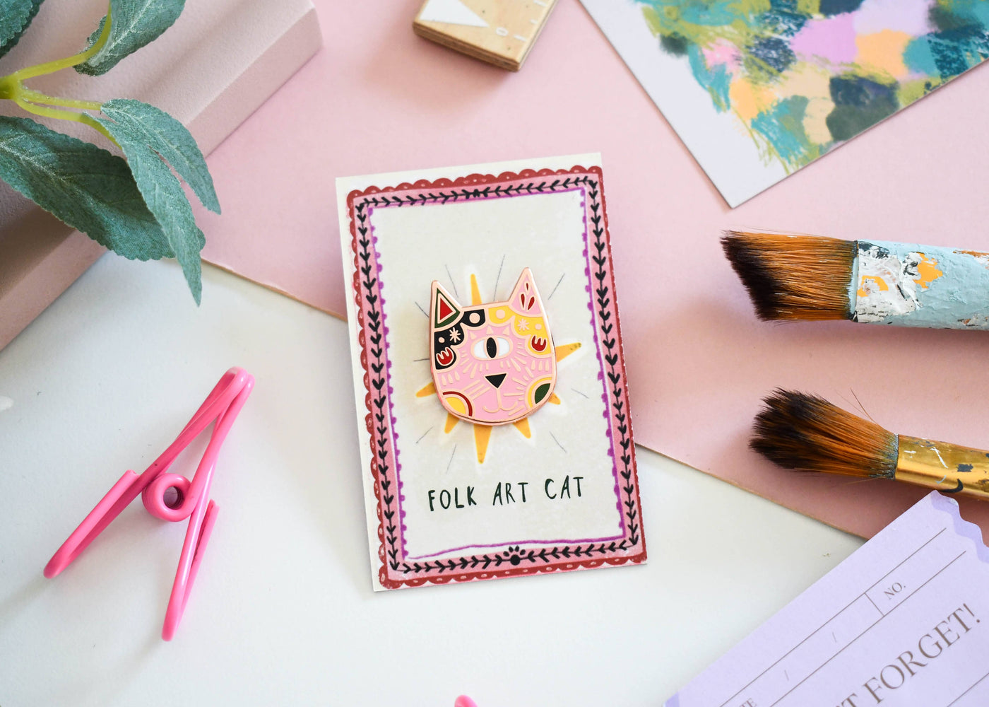 Folk Cat Art Meowment Pin 