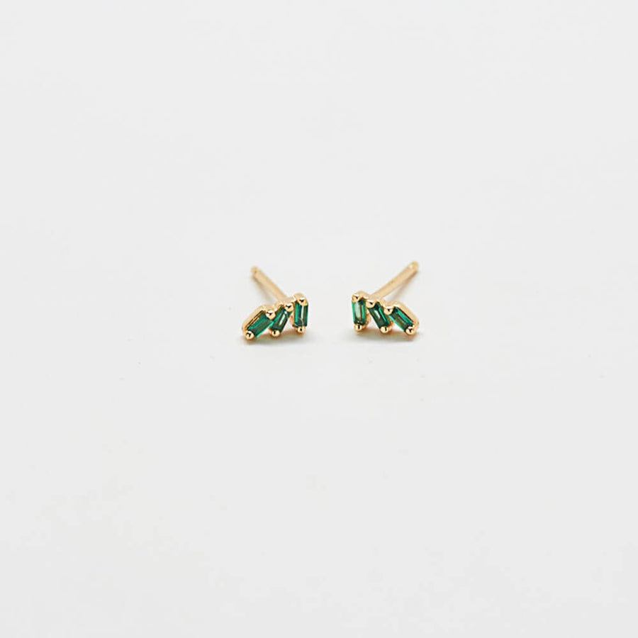 Green Triple Baguette Gold Vermeil Studs  Jewelry