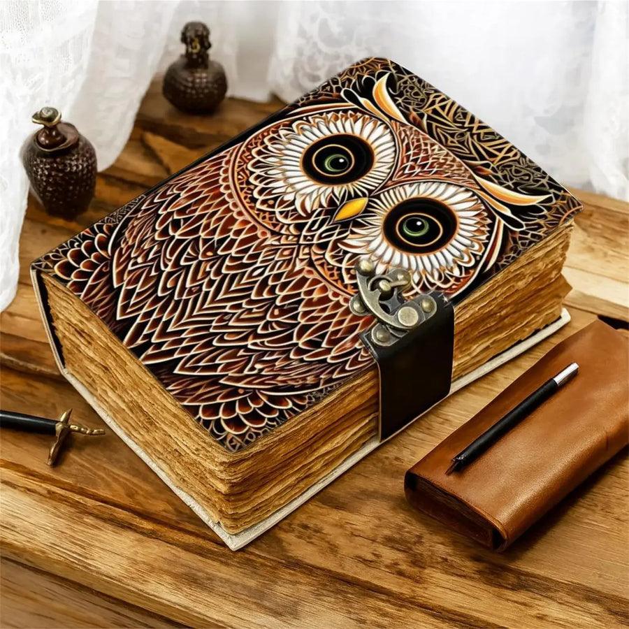Handmade Leather Journal with Owl Design