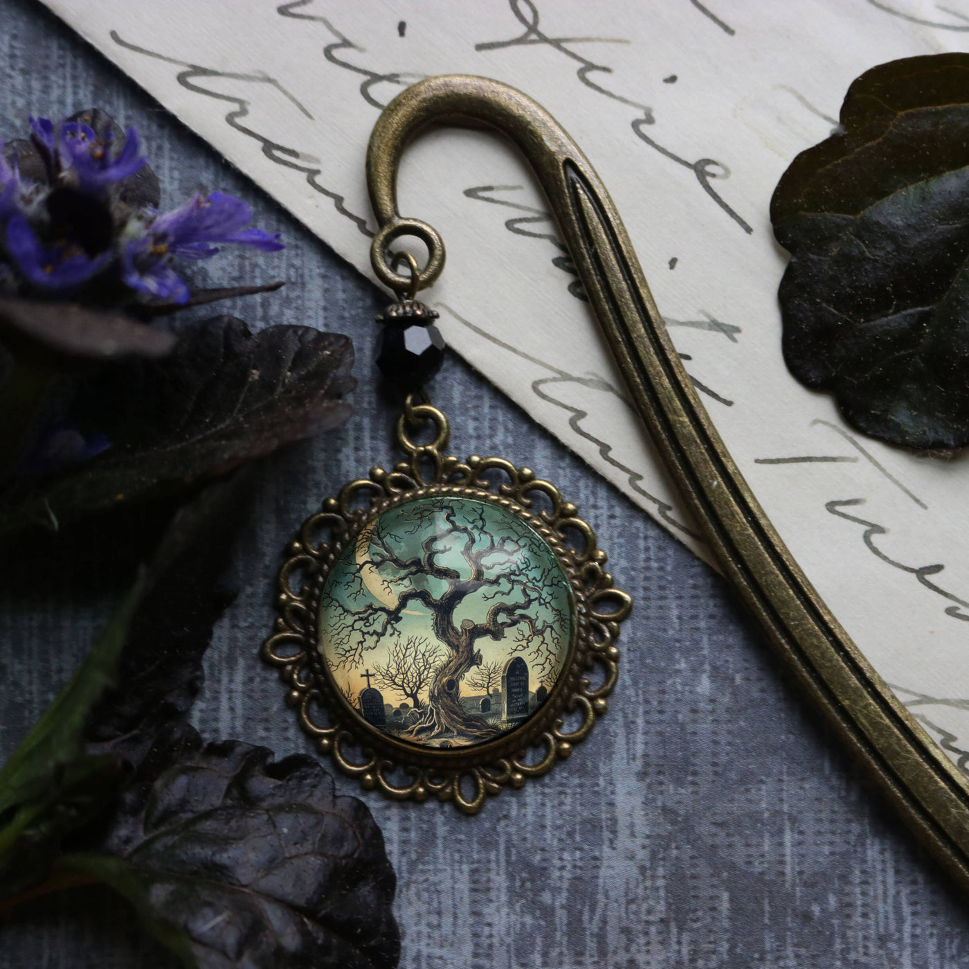 Haunted Tree  Bronze and Glass Bookmark