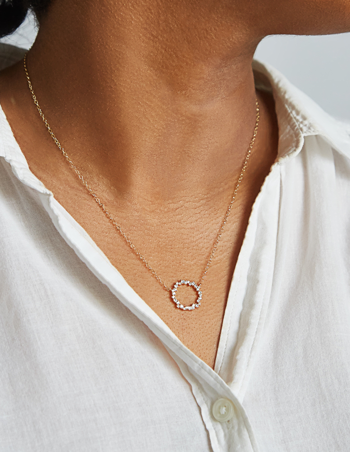 Gold Pave CZ Stone Circle Necklace
