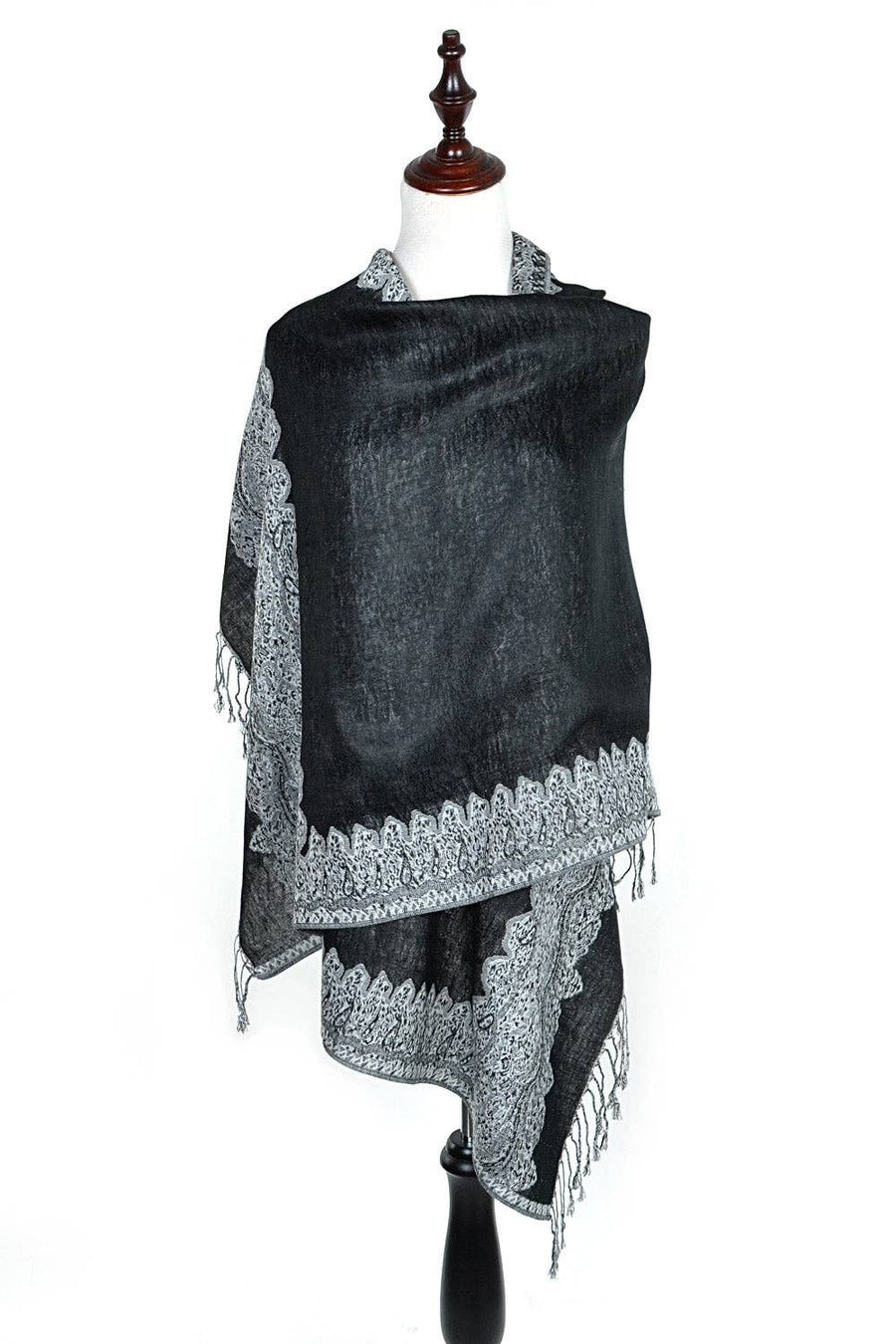 Printed Pashmina Shawl Scarf in Charcoal