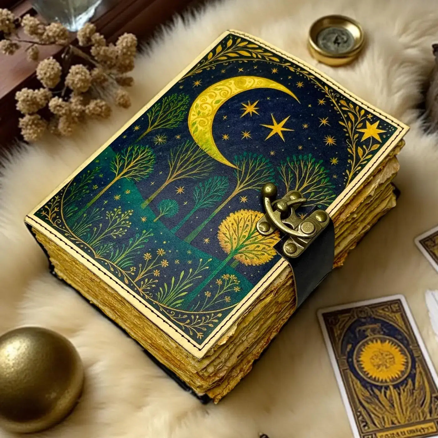 Leather Journal Book of Shadows, Moon, and Tree