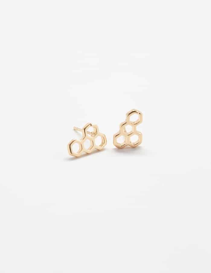 Gold Honeycomb Stud Earrings - Game Day Jewelry
