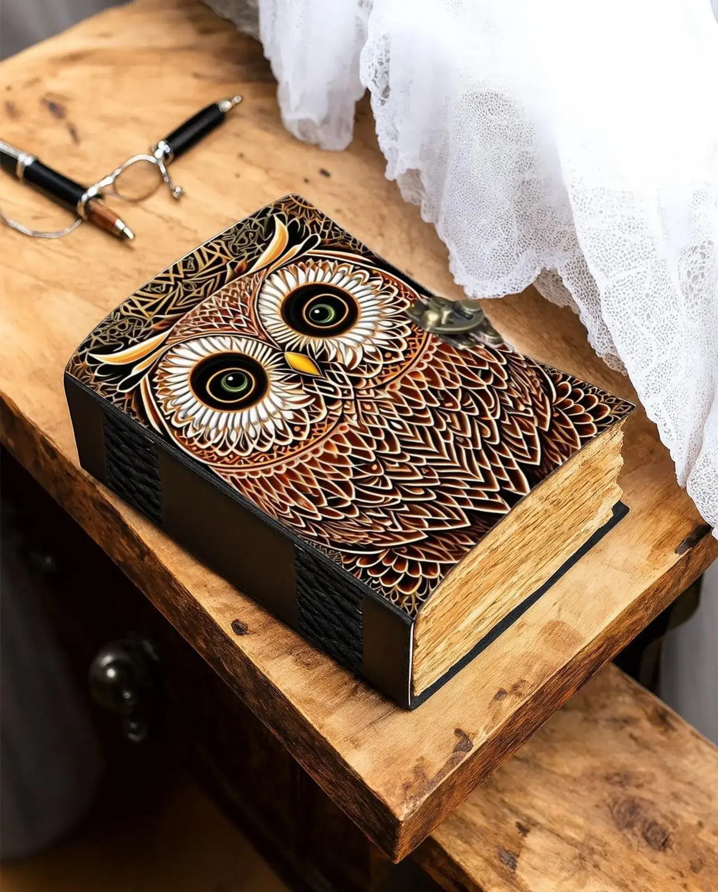 Handmade Leather Journal with Owl Design
