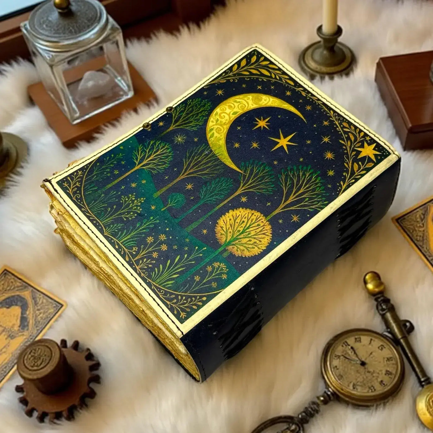 Leather Journal Book of Shadows, Moon, and Tree