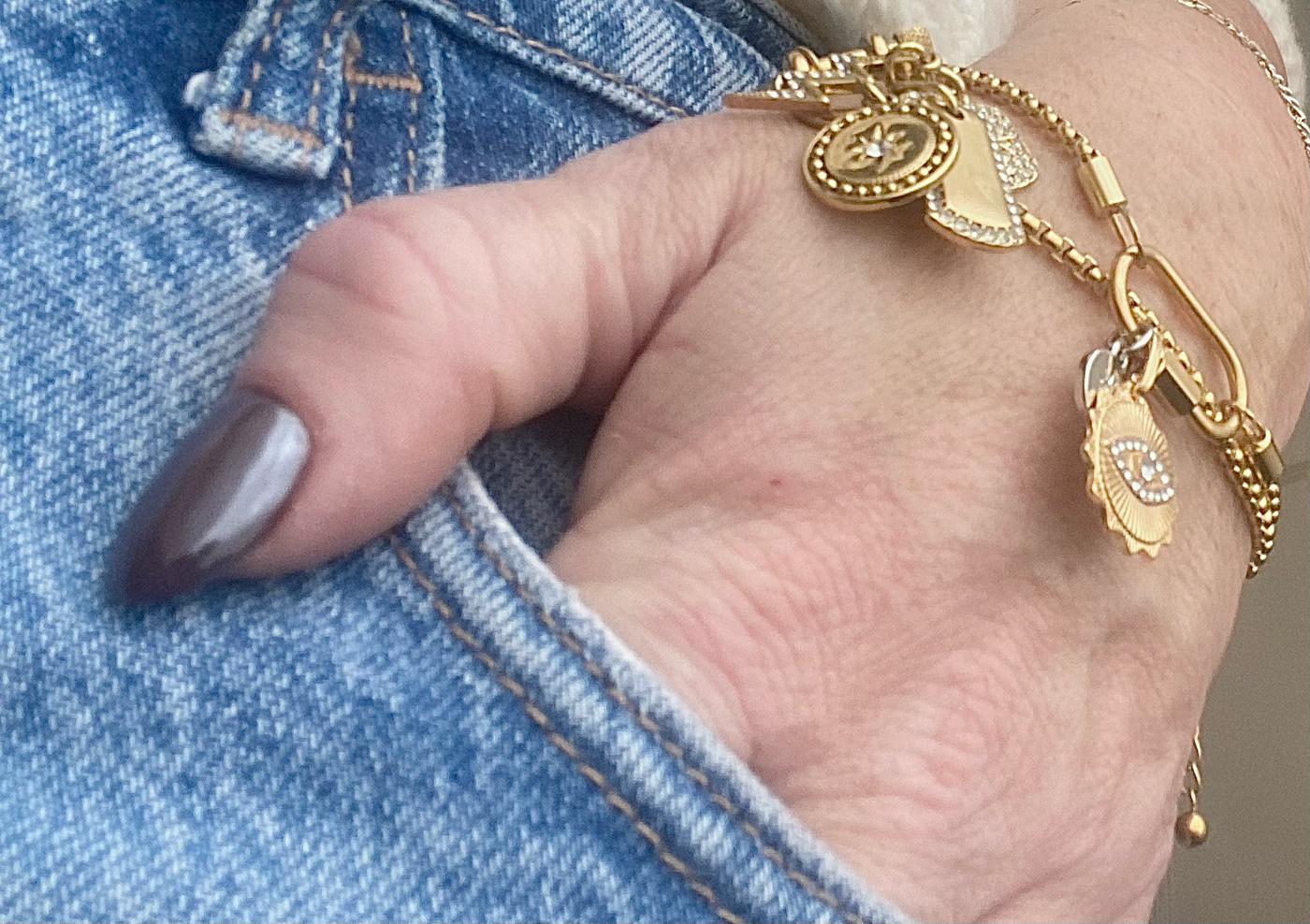 Carabiner Charm Evil Eye Bracelet