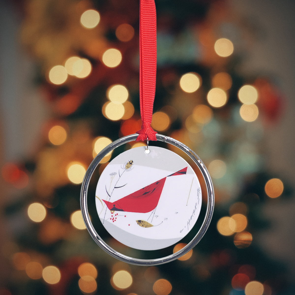 Charley Harper Cardinal w/ Berries Ornament – 3” diameter