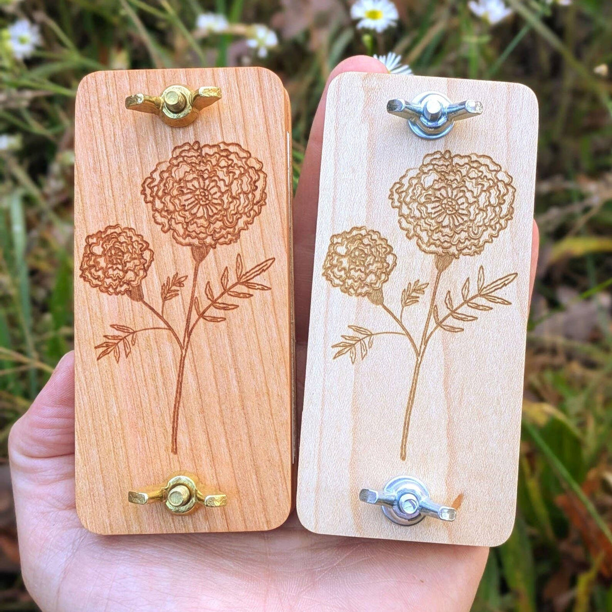 Pocket Size Flower Press With Marigold Design | 2"x4"