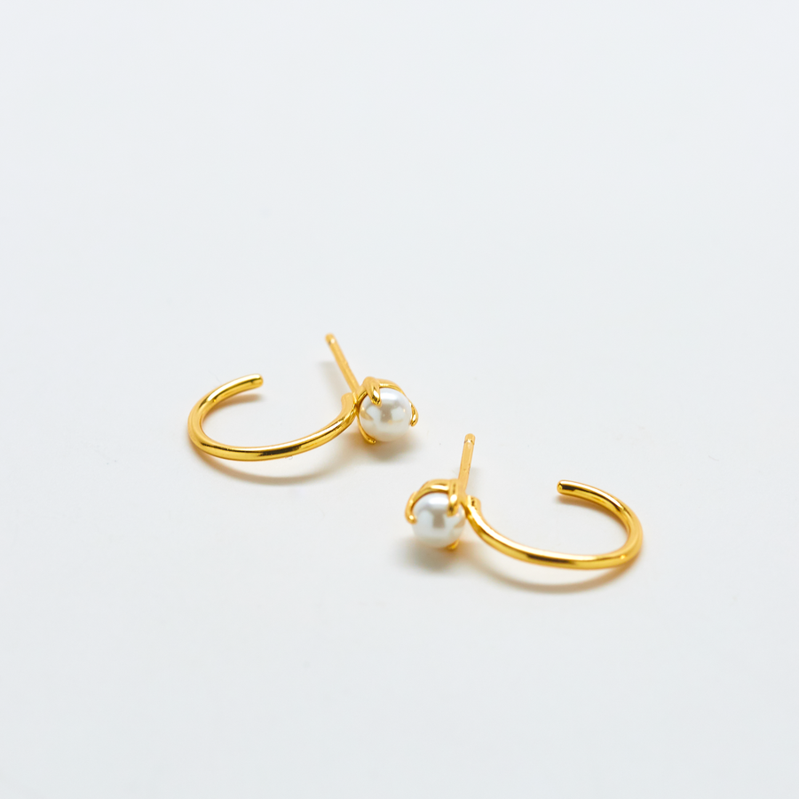 Gold Vermeil Pearl Semi-Precious Gemstone Mini Hoop Earrings