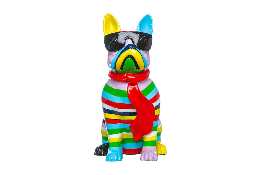 Hand Painted Stripe Dog w/Black Glasses Sculpture - 14" tall