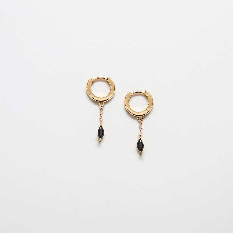 Black CZ Short Chain Huggie Hoop Gold Vermeil Earrings - Jewelry