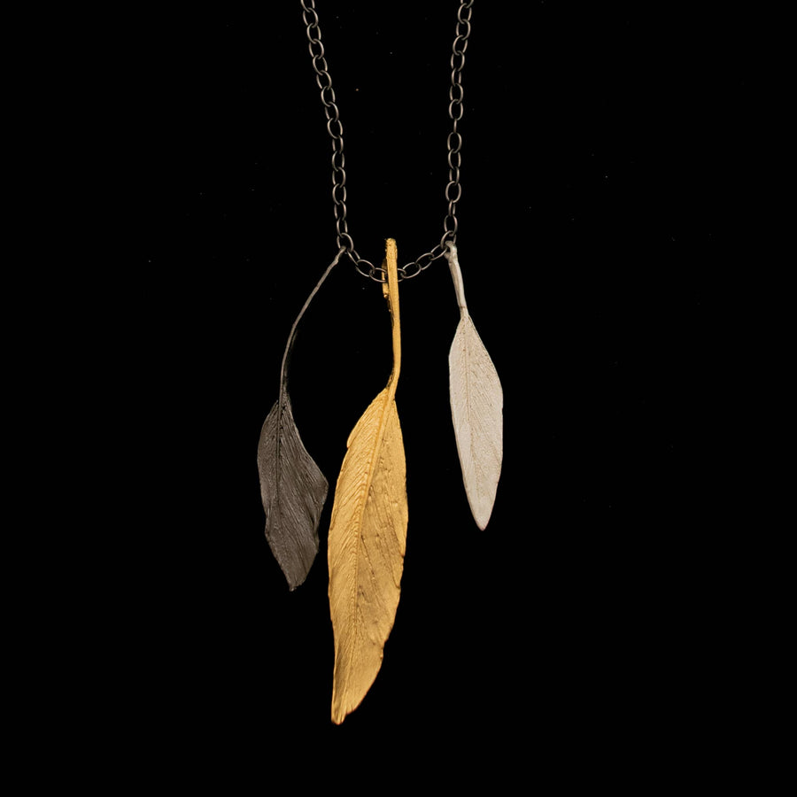 Feather Tricolor Pendant on Chain - 20"