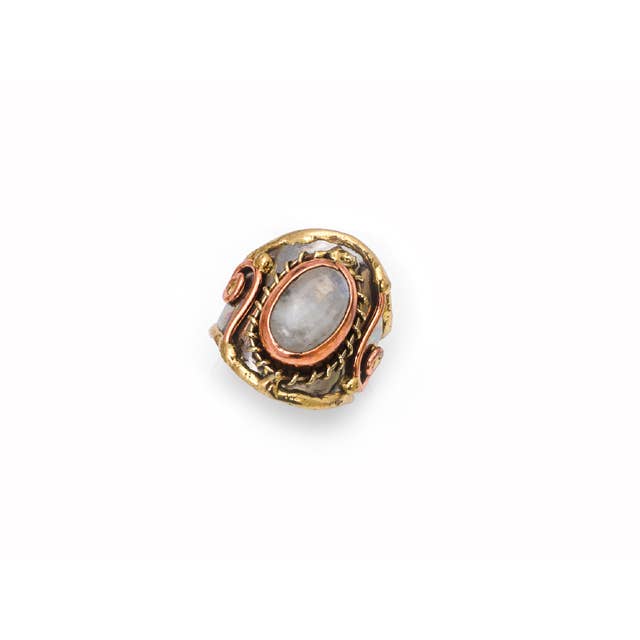 Rainbow Moonstone Mixed Metal Ring