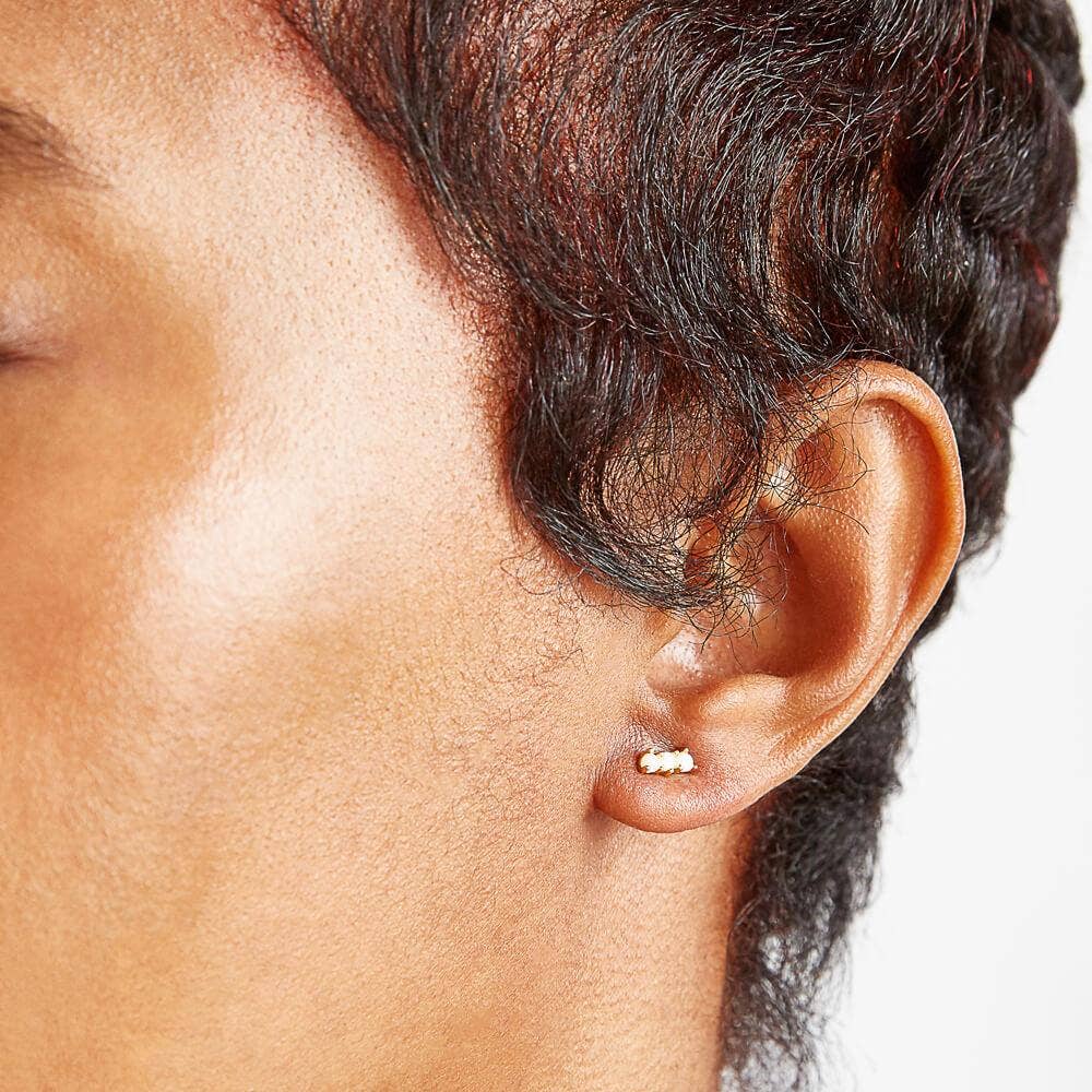 Gold Vermeil Opal Semiprecious Gemstone Bar Stud Earrings