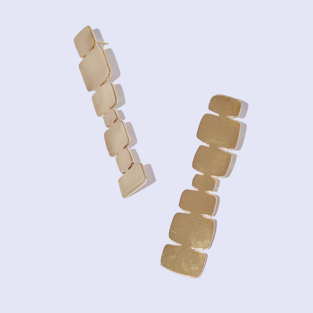 Mod Cairn Statement Earrings - Brass