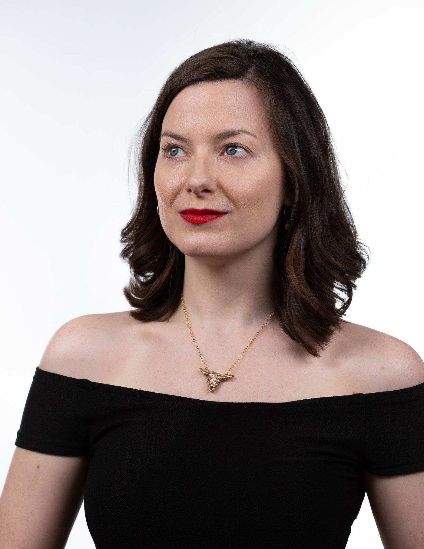 Georgia O'Keeffe-Inspired Floral Cow Skull Necklace