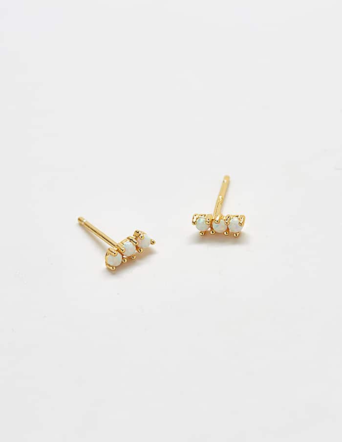 Gold Vermeil Opal Semiprecious Gemstone Bar Stud Earrings