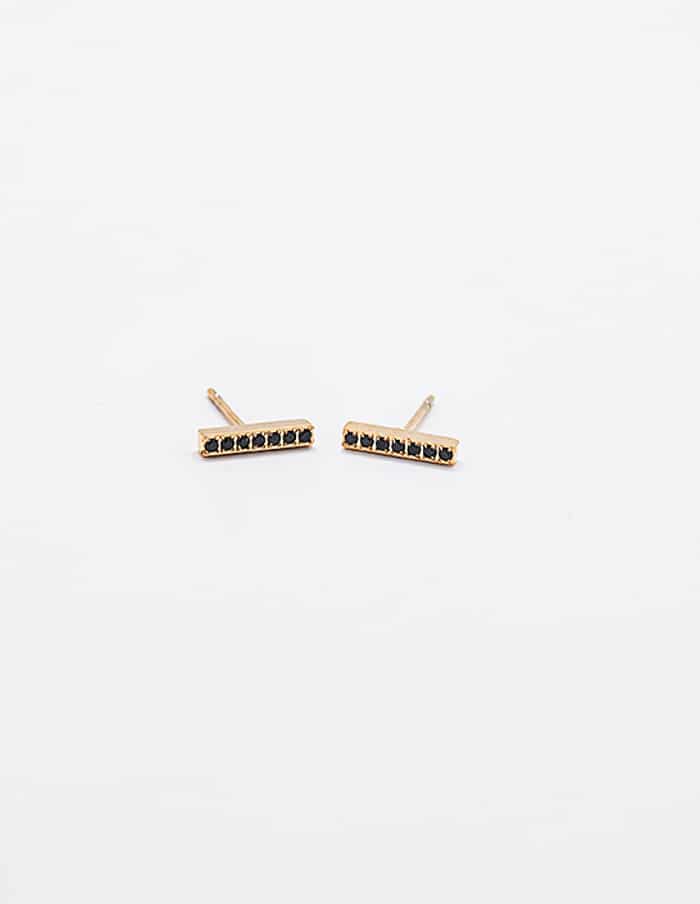 Black Pavé Gold Bar Stud Earrings - Everyday Jewelry