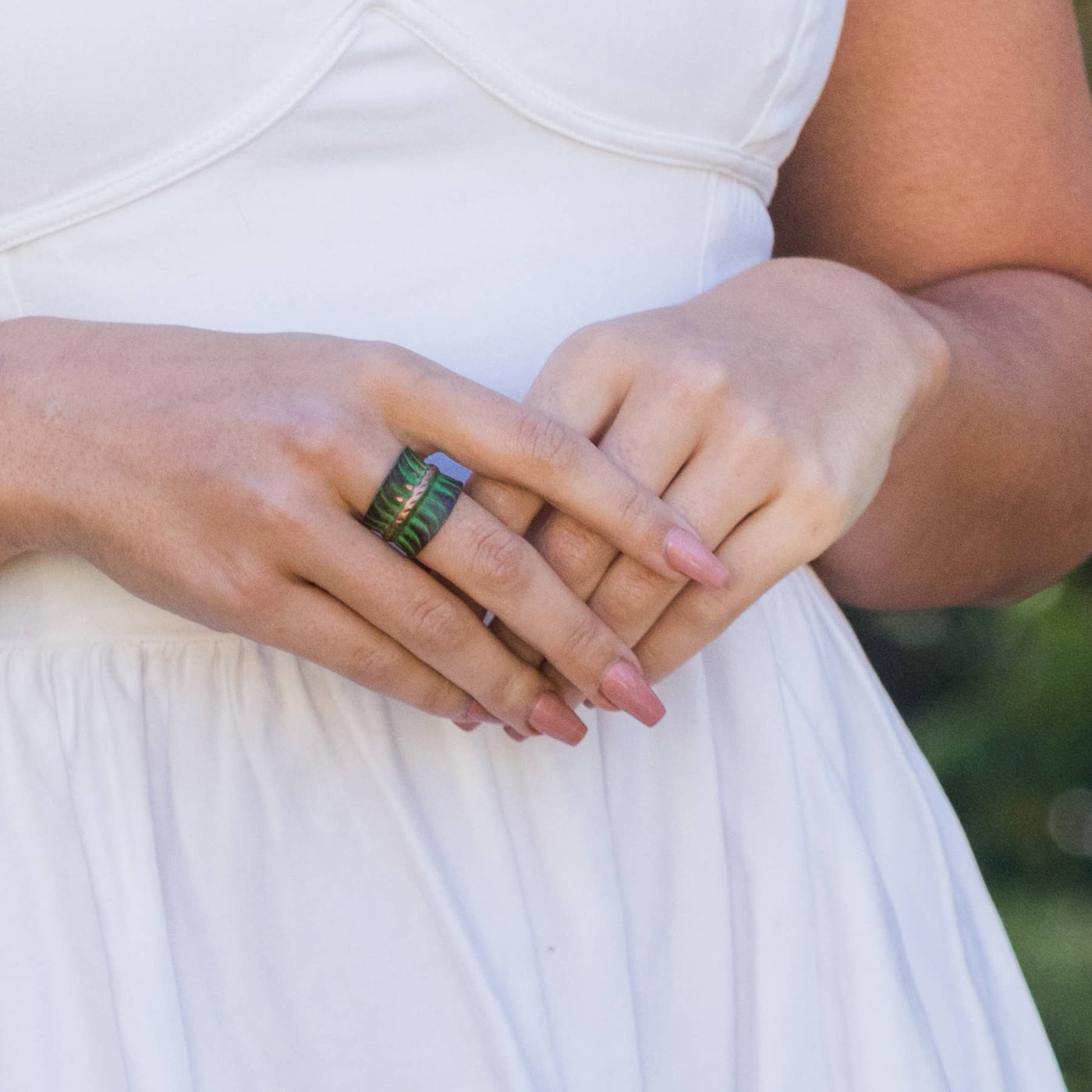 Tropical Green Leaf Copper Patina Ring