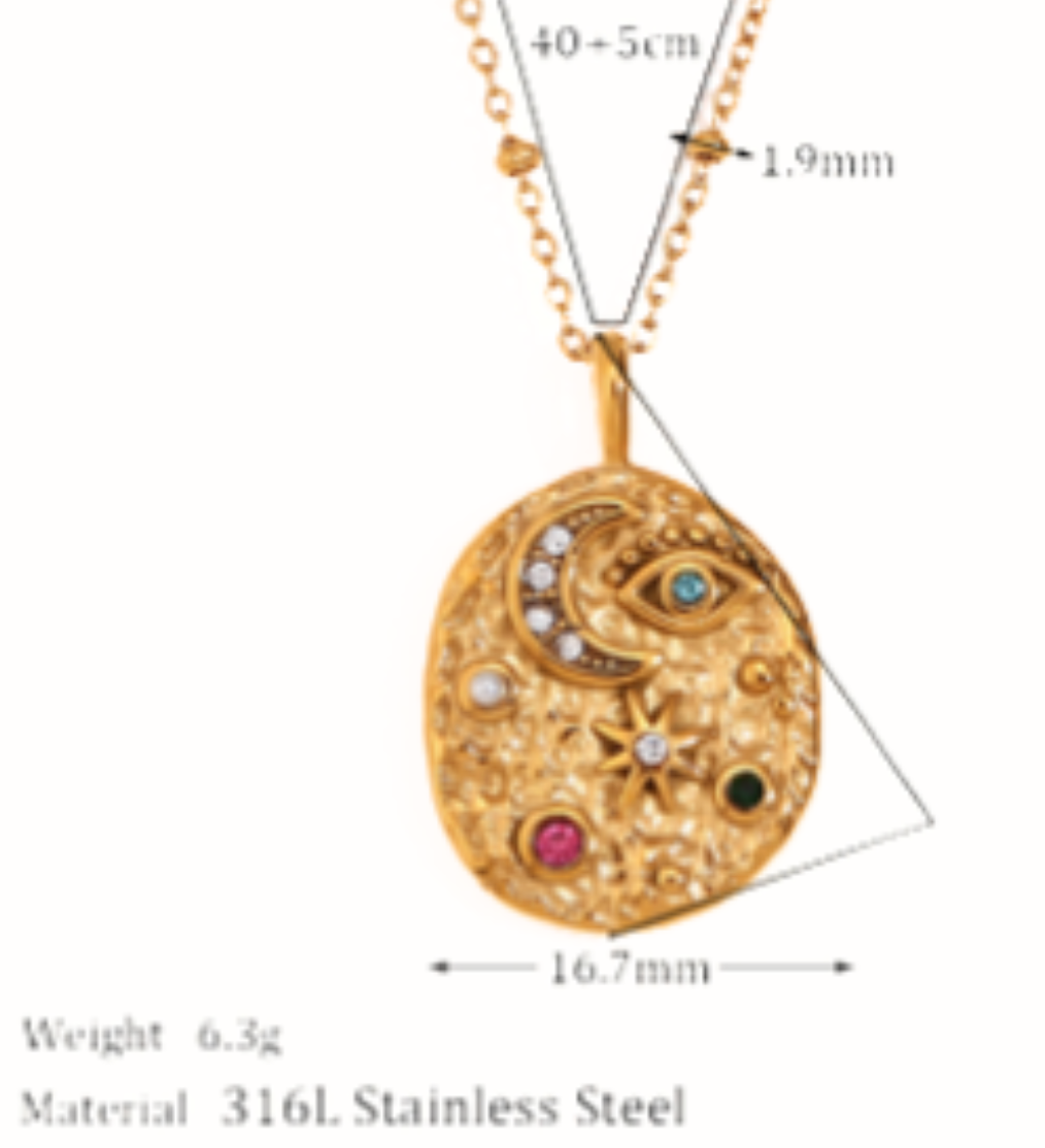 Evil Eye, Moon, and Stars Pendant