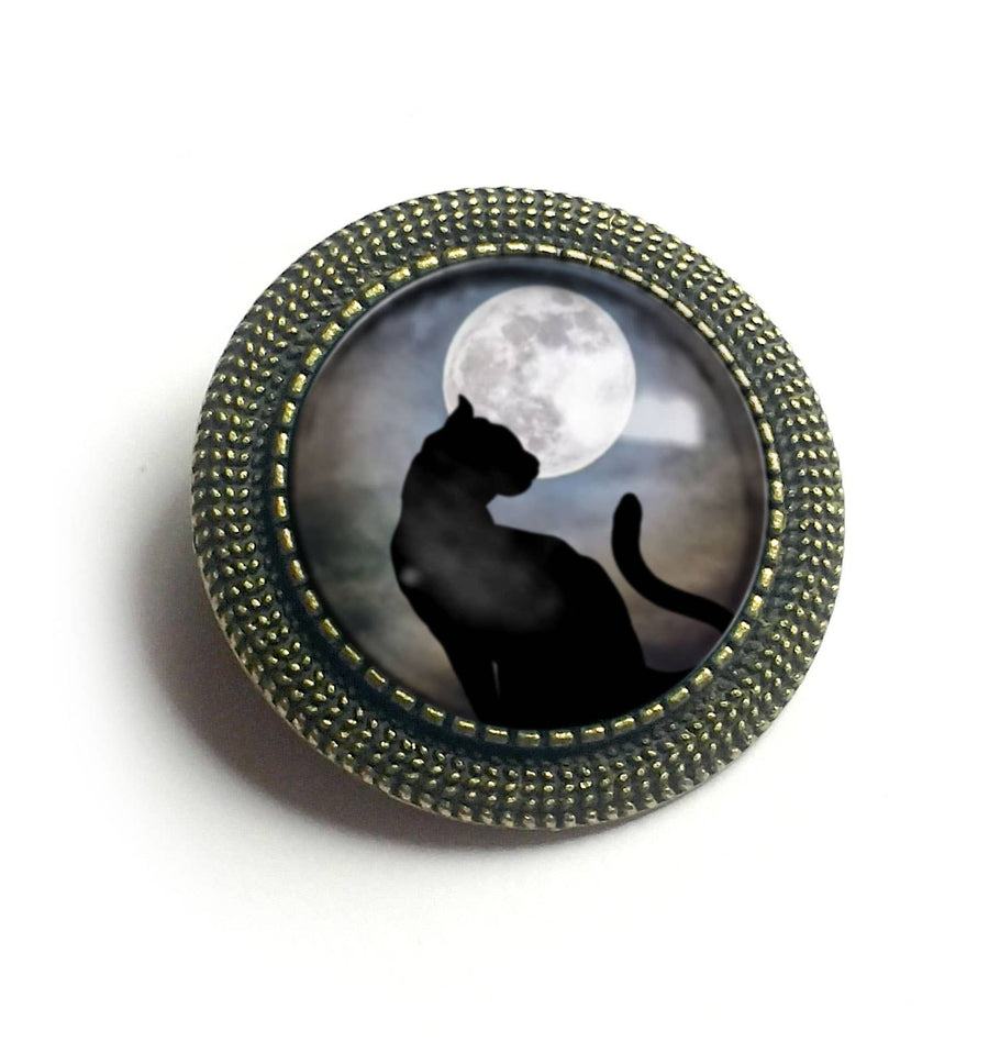 Black Cat and Full Moon Brooch