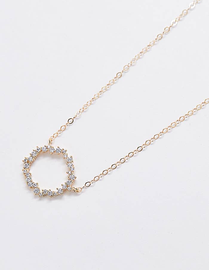 Gold Pave CZ Stone Circle Necklace