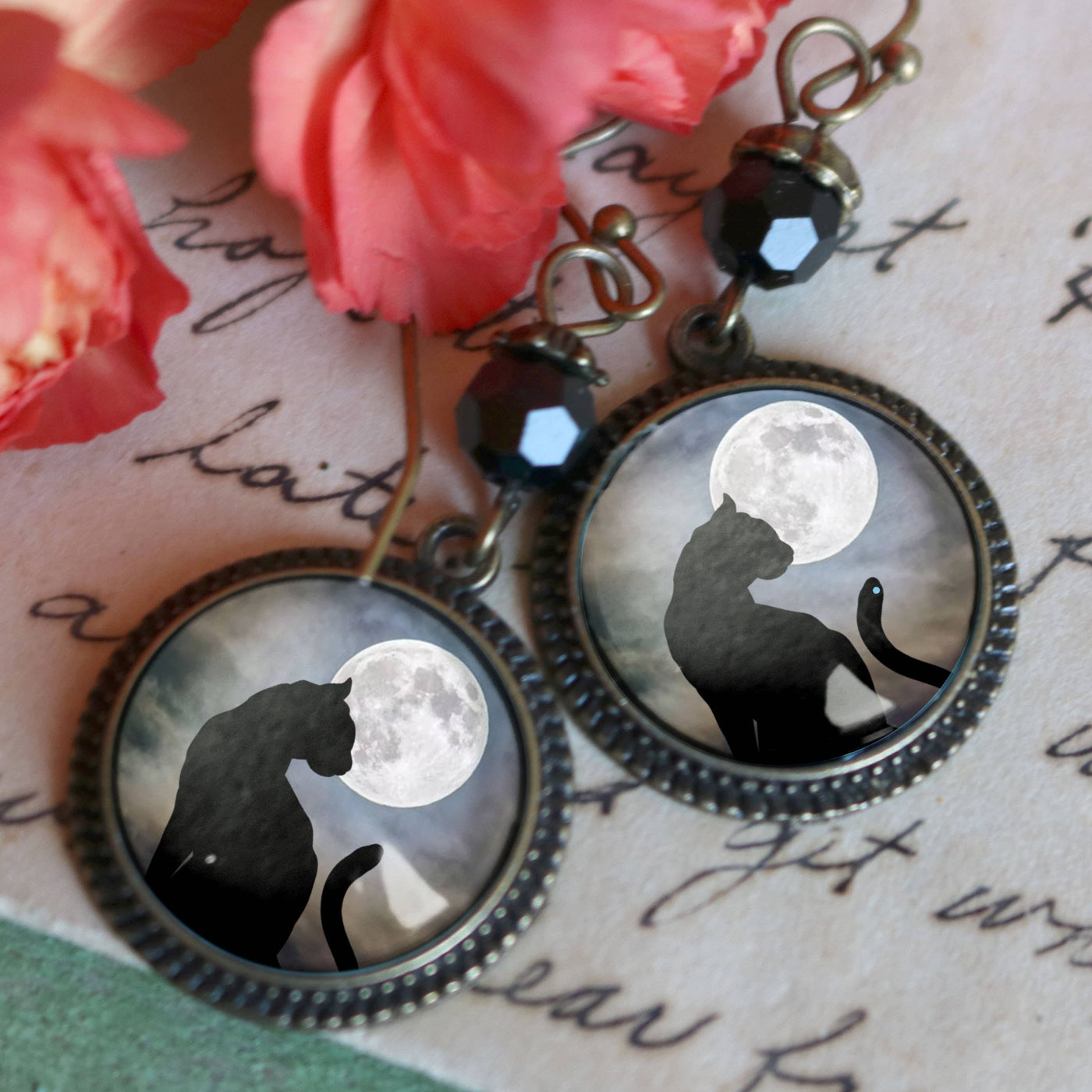 Black Cat and Full Moon  Earrings