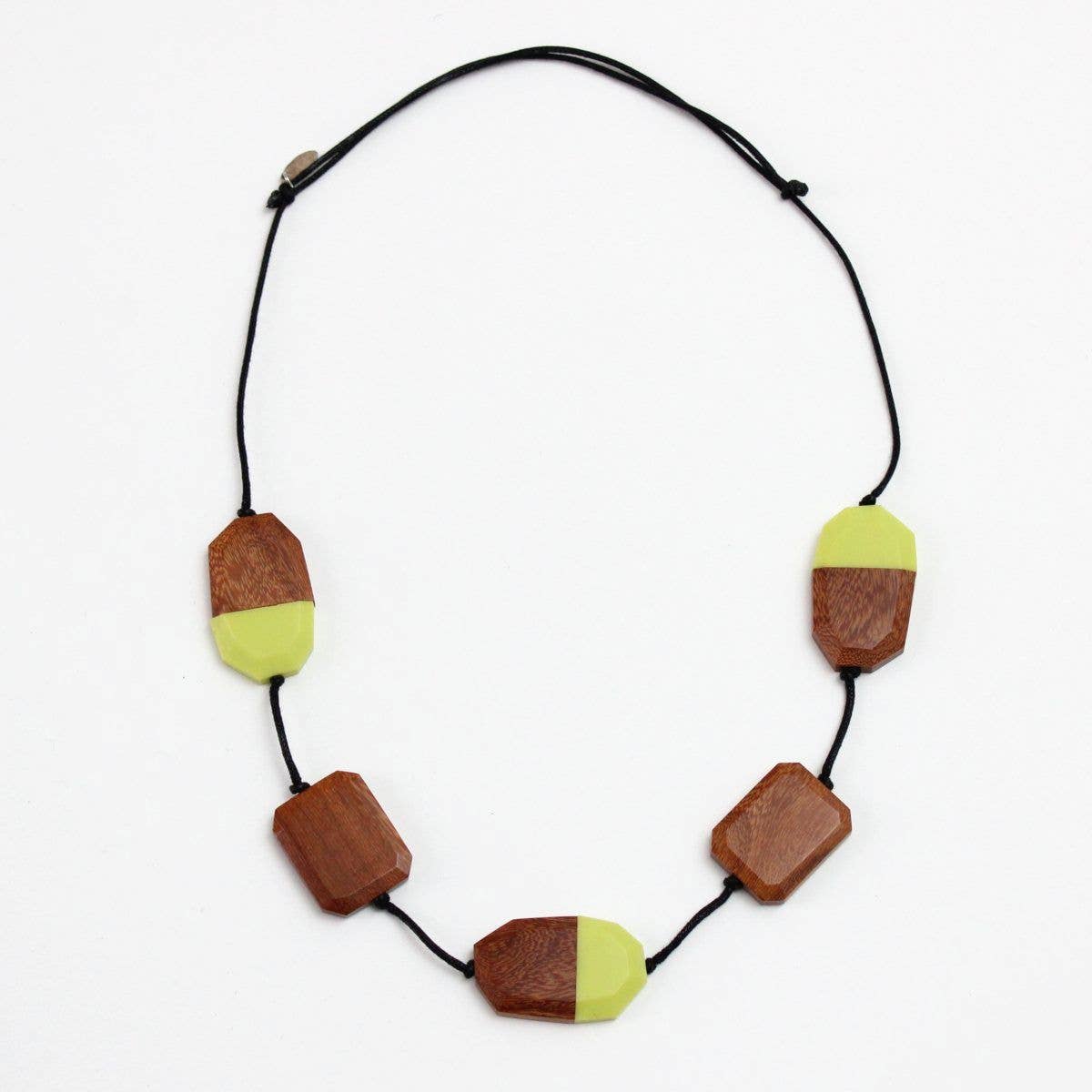 Lime Green Resin and Wood Statement Necklace