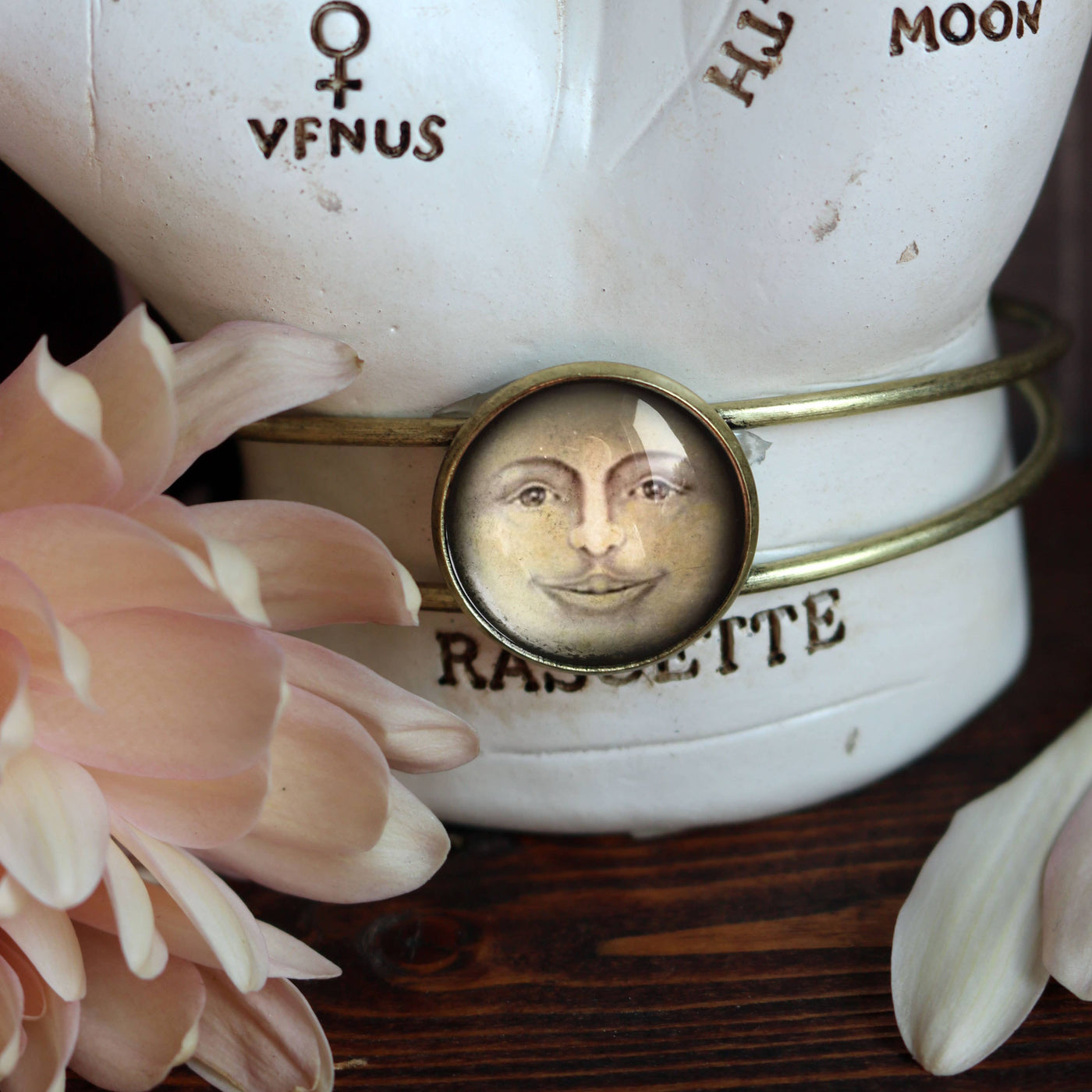 Man in the Moon Glass Cabochon Cuff Bracelet