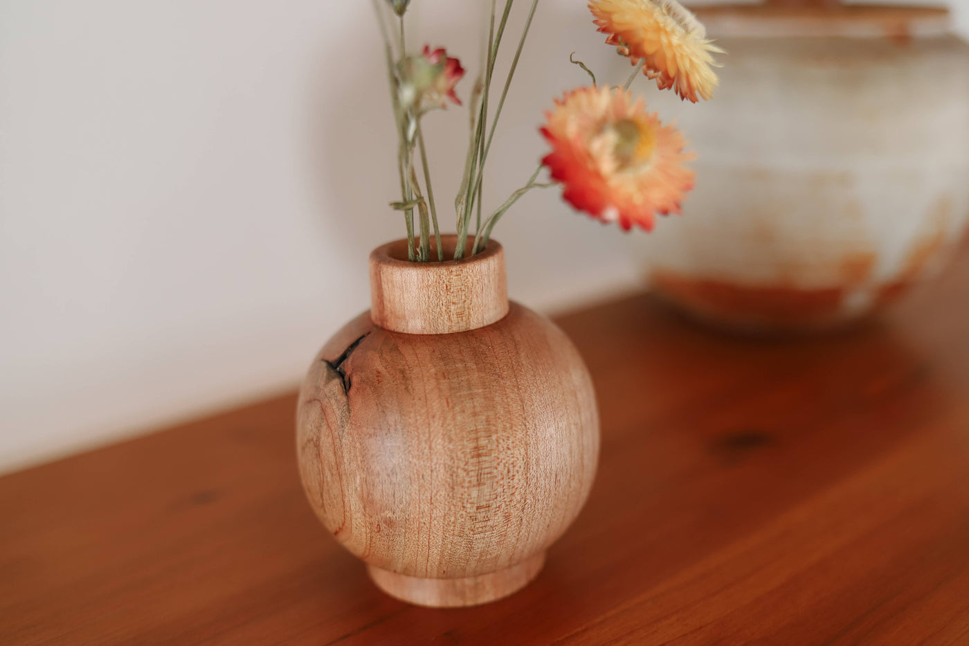 Hand-turned Maple Miniature Round Bud Vase