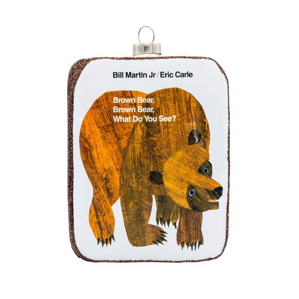 Brown Bear Book Cover Glass Ornament