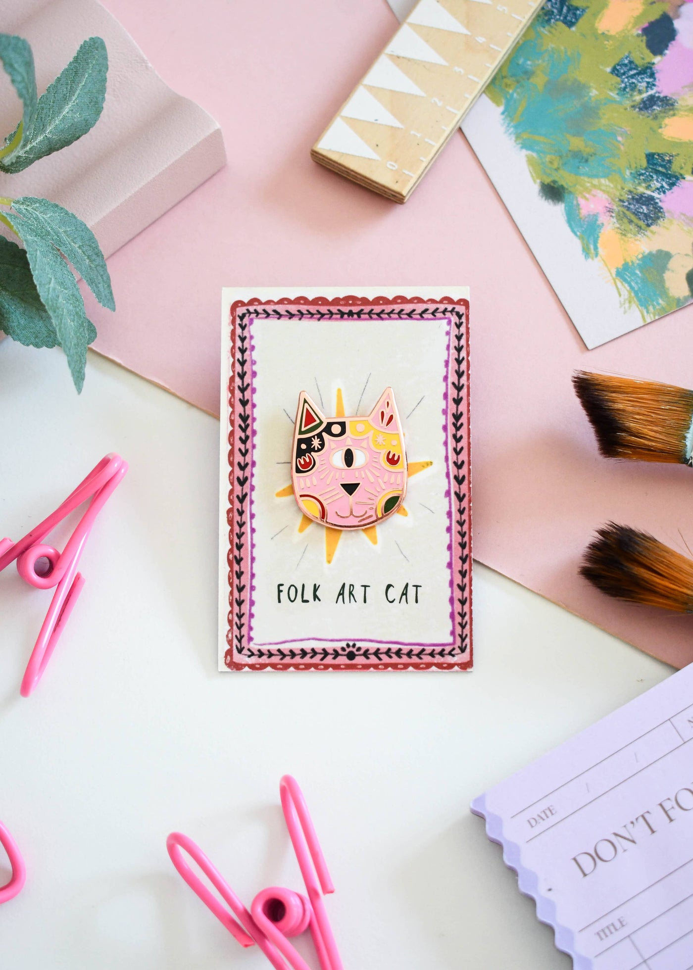 Folk Cat Art Meowment Pin 