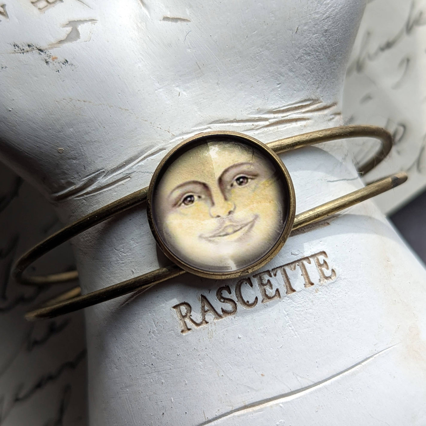 Man in the Moon Glass Cabochon Cuff Bracelet