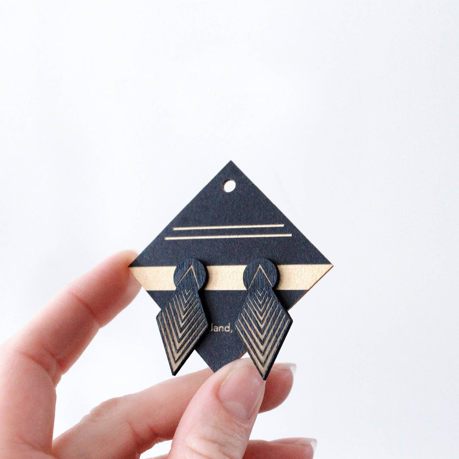 Black Drop Arrow Birch Stud Earring